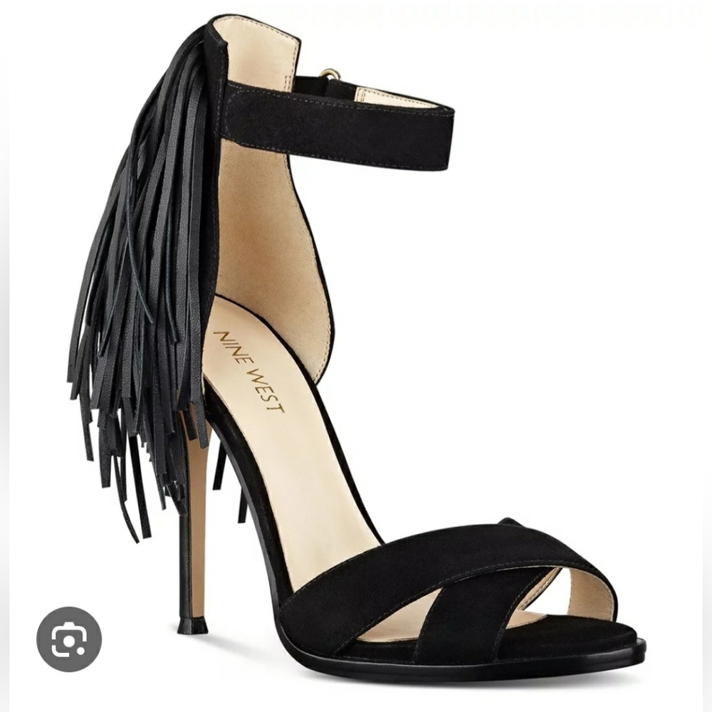 Nine West Hustle Suede Fringe Sandals Heels 6 EUC
